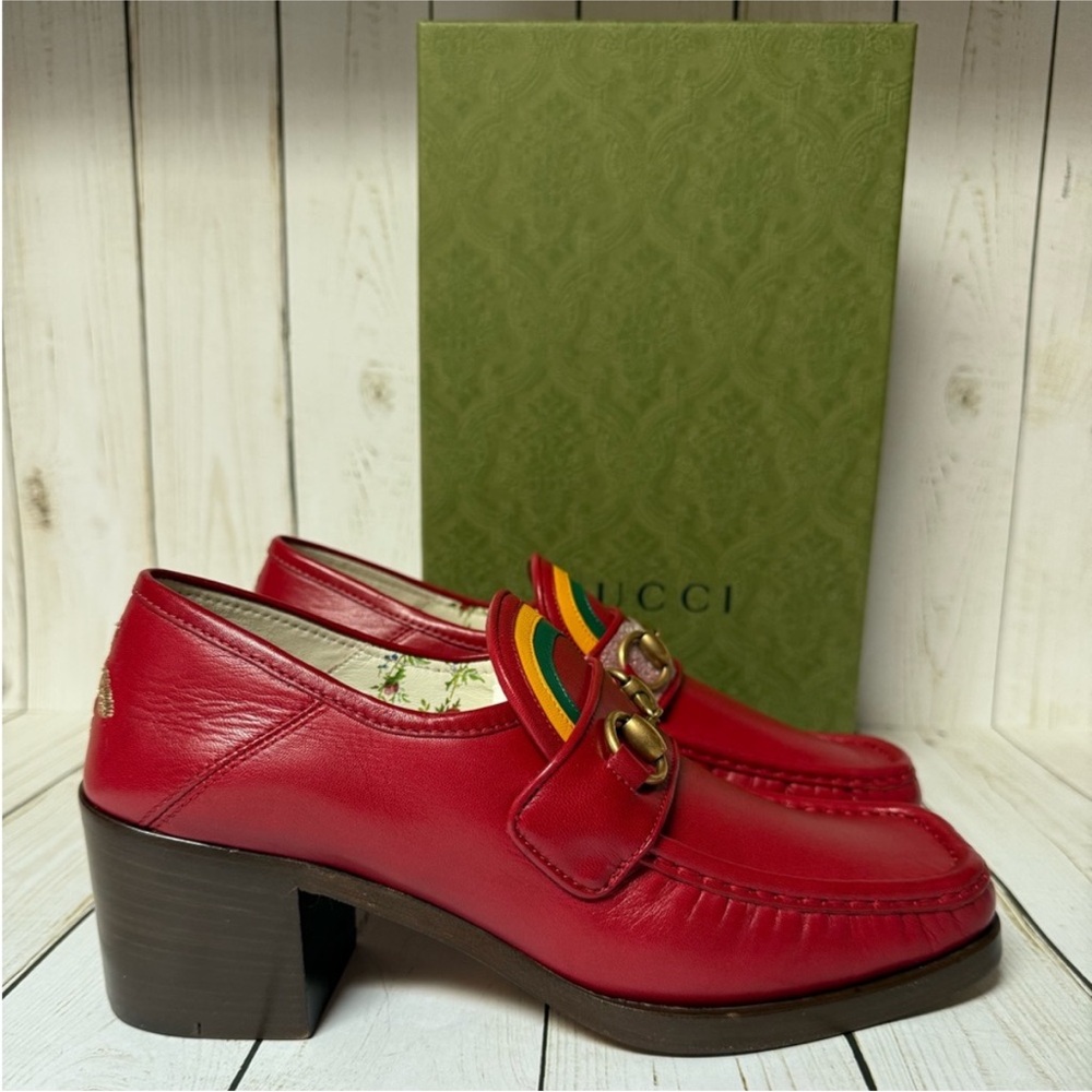 Gucci Red Leather Vegas Loafers Heels Pumps 39.5 - Picture 2 of 14